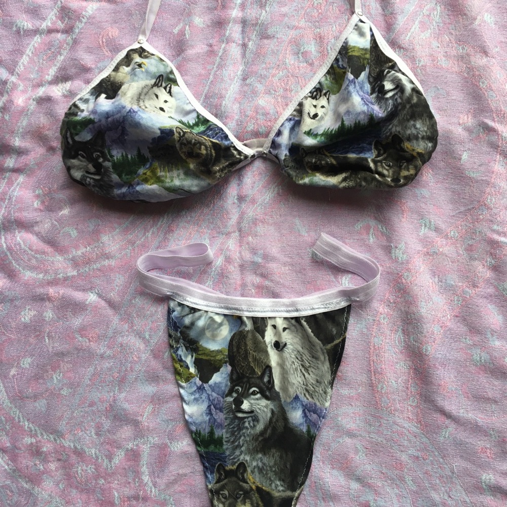 wolves bralette & thong set - handmade lingerie